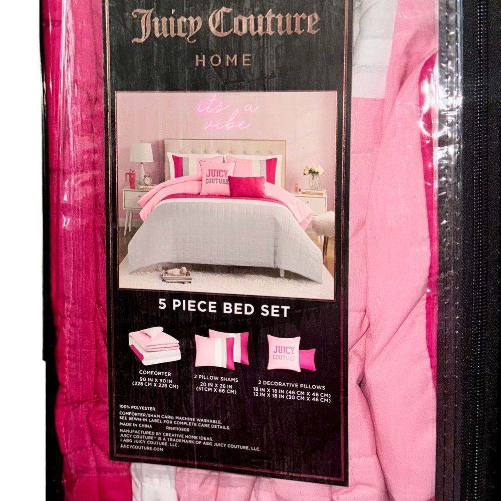 **SOLD** Juicy Couture Home 5PC Pink Gray Color Block Striped Comforter Bed Set - Picture 7 of 16
